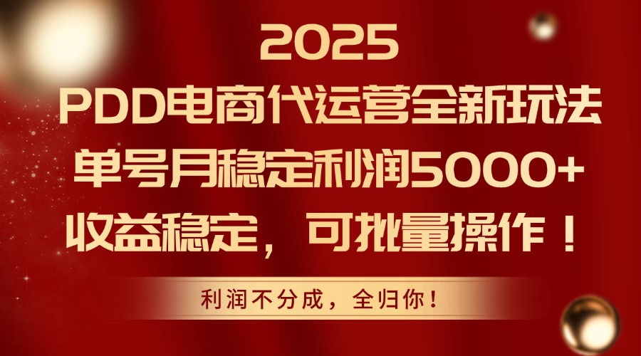 2025 PDD电商代运营全新玩法，单号月稳定利润5000+，收益稳定，可批量操作！_网创掘金