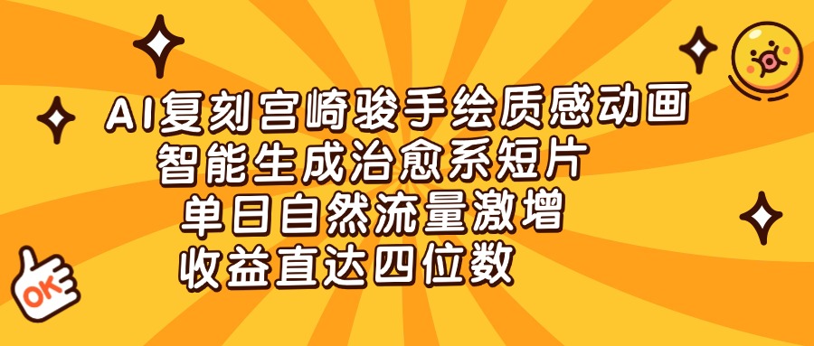 AI复刻宫崎骏手绘质感动画，智能生成治愈系短片，单日自然流量激增，收益直达四位数_网创掘金