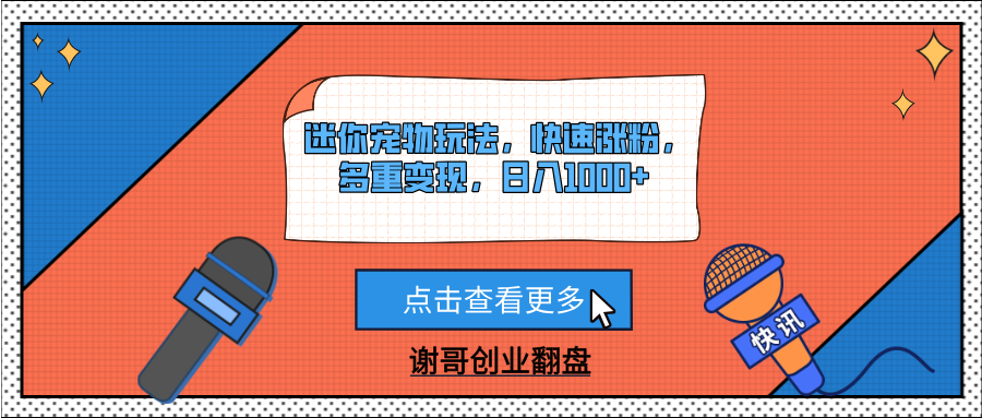 迷你宠物玩法，快速涨粉，多重变现，日入1000+_网创掘金