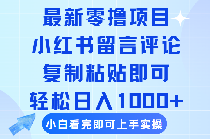 最新零撸小项目，小红书留言评论，复制粘贴即可赚钱，轻松日入1000+_网创掘金