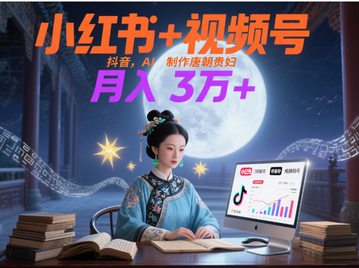 小红书+视频号+抖音，AI轻松制作唐朝贵妇IP，毒鸡汤、励志、减肥瘦身、养生赛道轻松切入，每天30分钟，轻松产出N条，月入3万+ _网创掘金