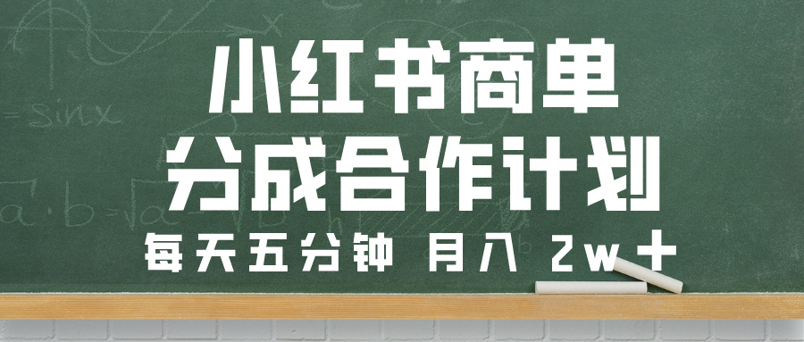小红书商单分成合作计划，每天五分钟，月入 2w➕_网创掘金