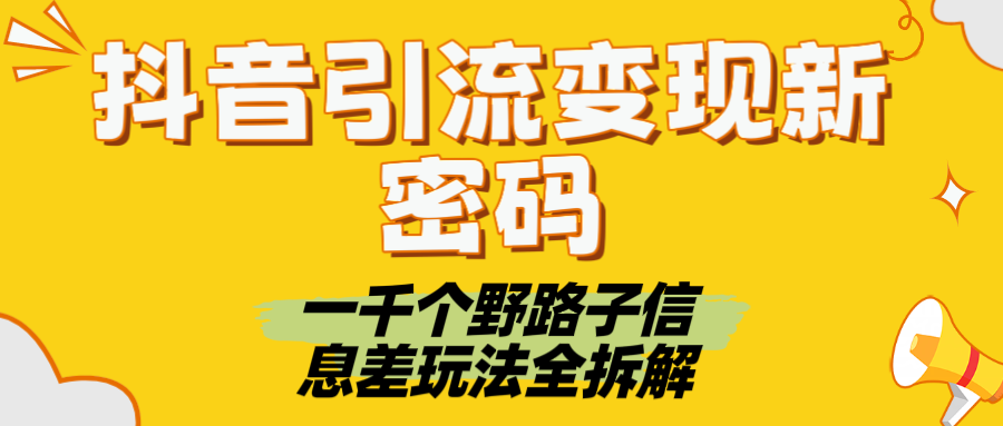 抖音引流变现新密码！一千个野路子信息差玩法全拆解_网创掘金