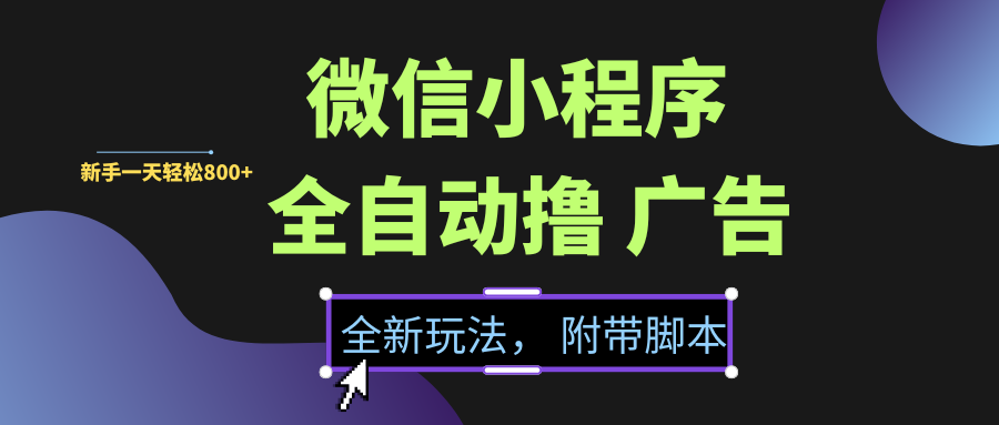 微信小程序挂机撸广告，全新玩法，新手一天轻松800+【附带脚本】_网创掘金