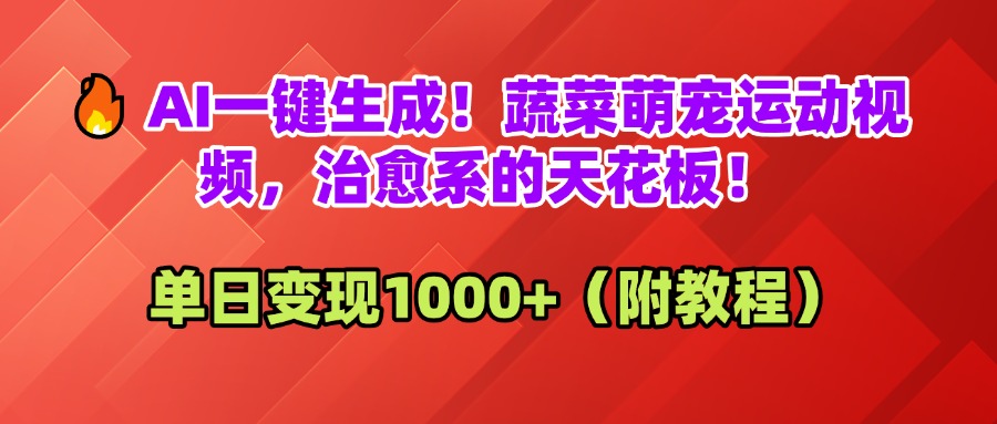 AI一键生成！蔬菜萌宠运动视频，治愈系的天花板！单日变现1000+（附教程）_网创掘金