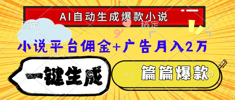 Ai自动生成网文爆款小说，一件生成小说大纲、故事情节，每篇都是爆款，小说平台佣金加广告月入2万_网创掘金