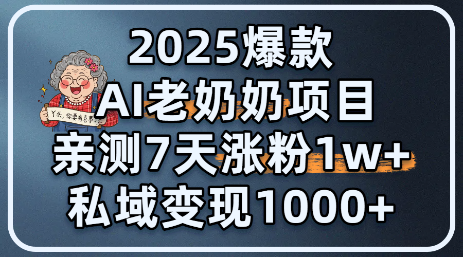 2025爆款 AI 老奶奶项目：亲测 7 天涨粉 1W+，私域变现 1000+_网创掘金