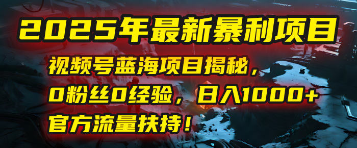 2025年最新暴利项目：视频号蓝海项目揭秘，0粉丝0经验，日入1000+，官方流量扶持！_网创掘金