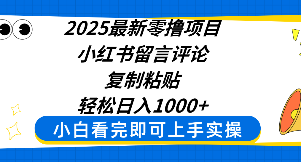 2025最新零撸项目，小红书留言评论，复制粘贴即可赚钱，轻松日入1000+_网创掘金