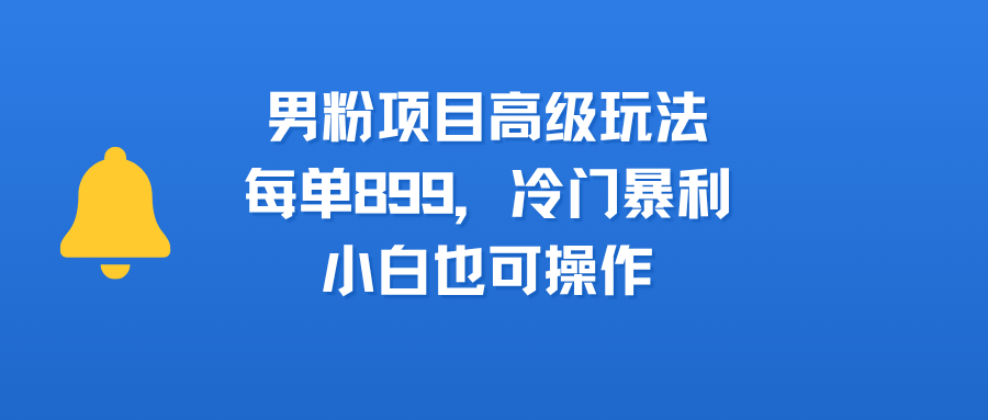 男粉项目高级玩法，每单899，冷门暴利，小白也可操作_网创掘金