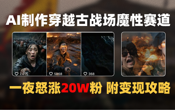 AI制作穿越古战场视频一夜涨粉20W保姆级教学（附AI变现指南）_网创掘金