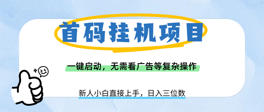 首码挂机项目，一键启动，无需看广告等复杂操作，新手小白日入三位数_网创掘金
