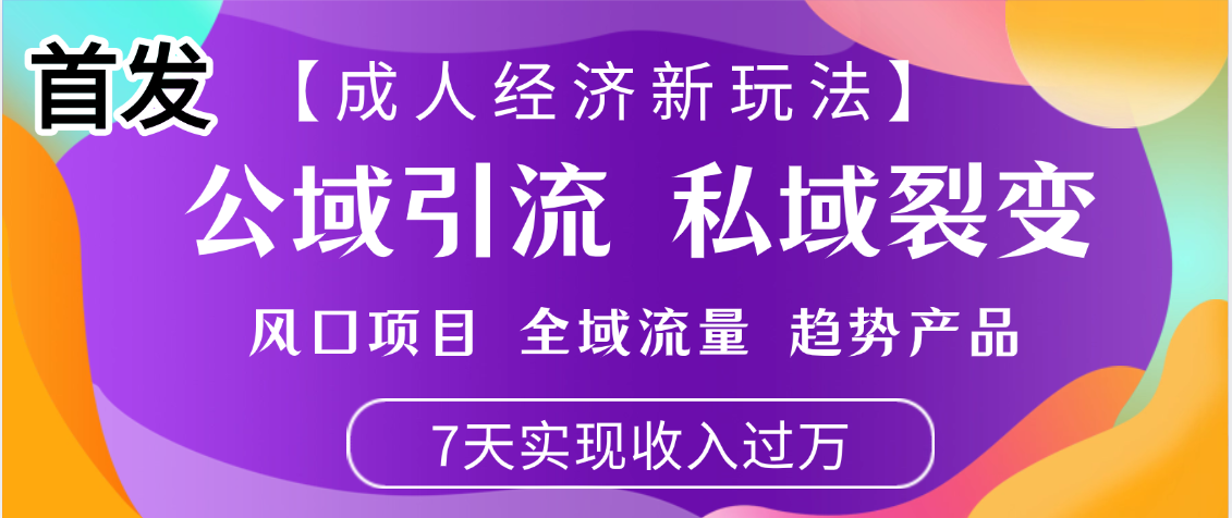 首发：【成人经济新玩法】市面独家玩法，风口项目、全域流量、趋势产品，7天实现月入过万_网创掘金