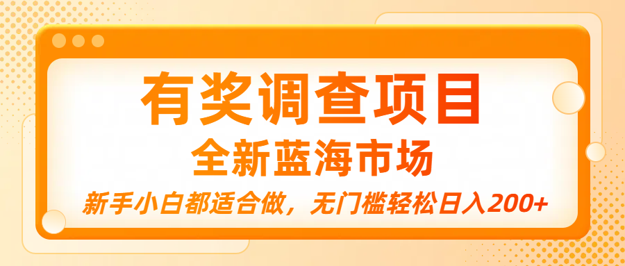 有奖调查项目，全新蓝海市场，新手小白都适合做，无门槛轻松日入200+_网创掘金