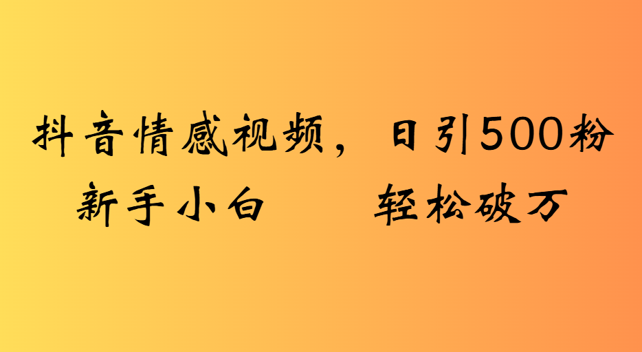 抖音情感视频，日引500粉新手小白轻松破万_网创掘金