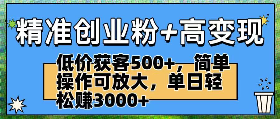 精准创业粉+高变现：低价获客500+，简单操作可放大，单日轻松赚3000+_网创掘金