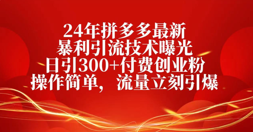 25年拼多多最新暴利引流技术曝光、日引300+付费创业粉操作简单，流量立刻引爆_网创掘金