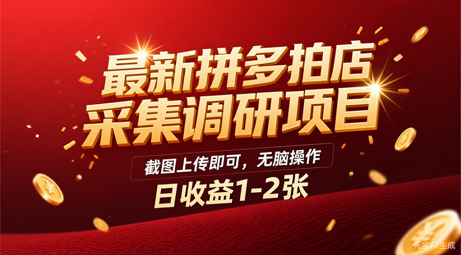 最新拼多多拍店采集调研项目，截图上传即可，无脑操作，日收益1-2张_网创掘金