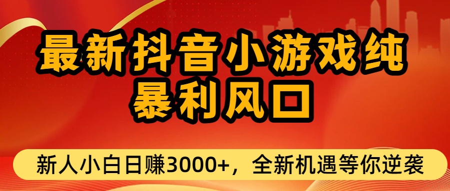最新抖音小游戏纯暴利风口!小白单日稳赚3000+，全新机遇千万别错过_网创掘金